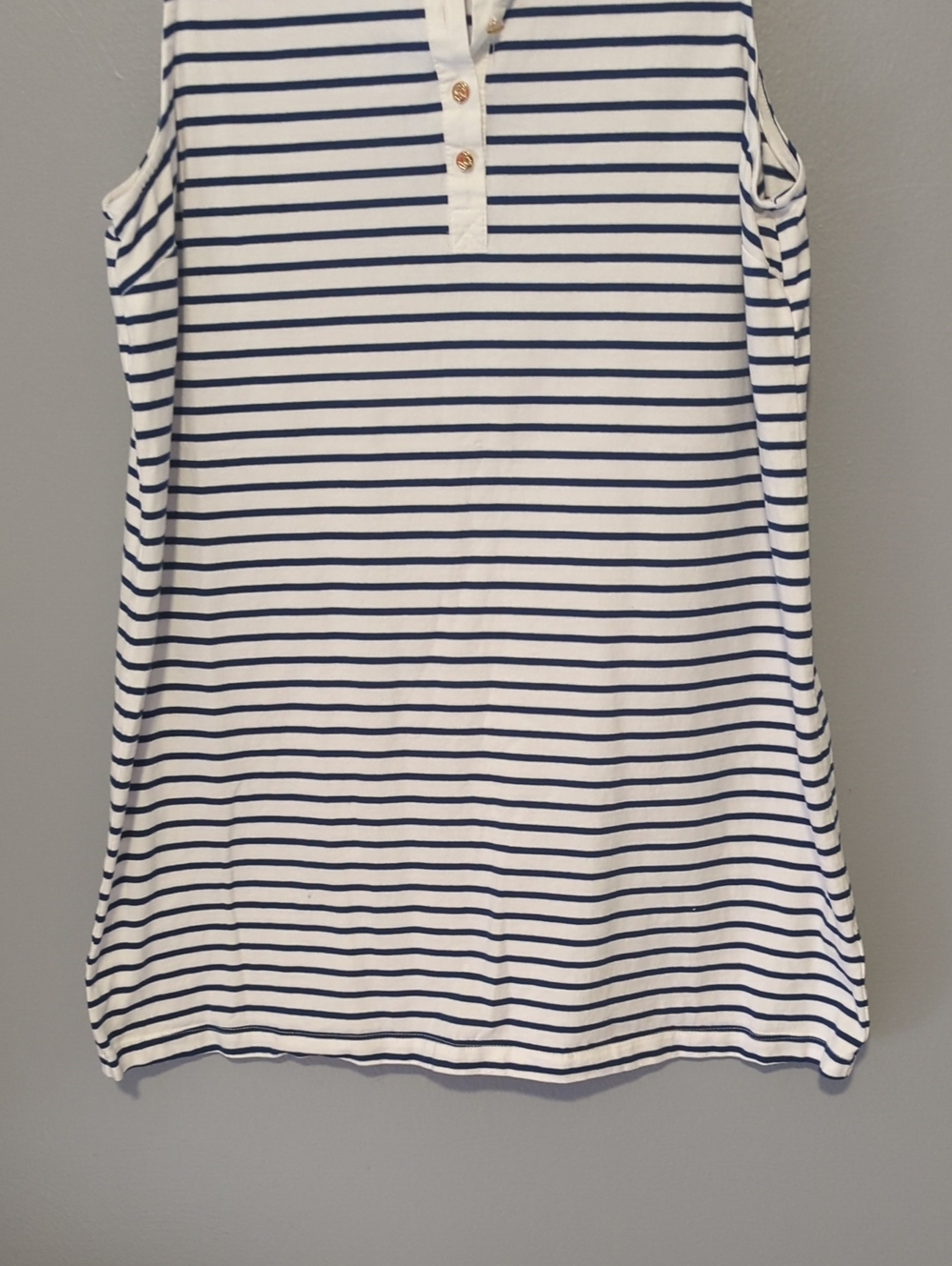 Draper James White & Navy Striped Sleeveless Casual Dress Gold Buttons XL - Picture 4 of 10